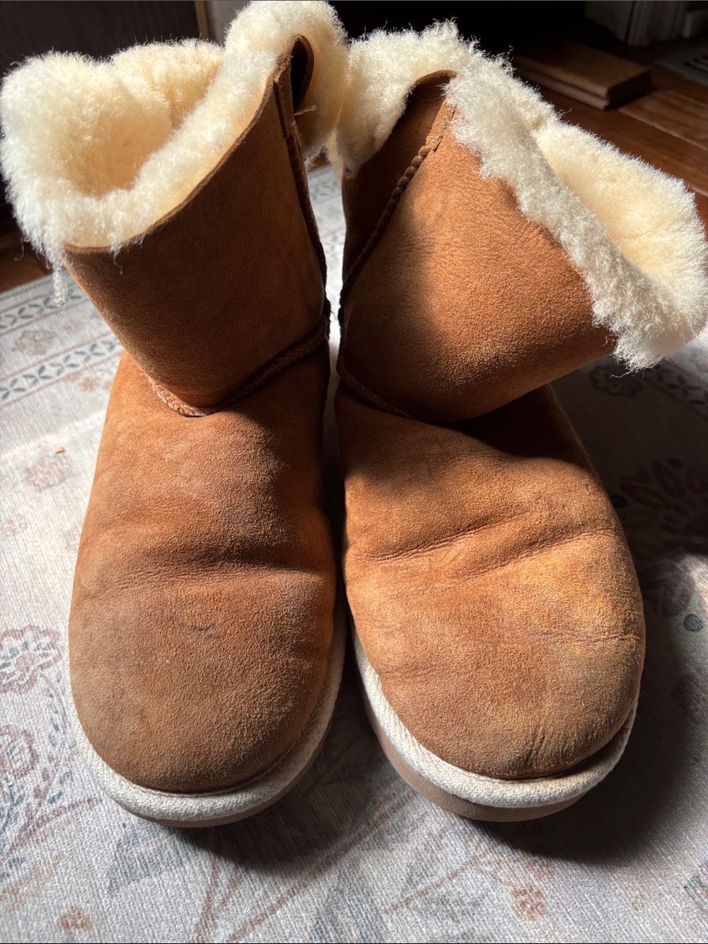 UGG unique Chestnut Shearling-Lined Suede Boots with cute ties